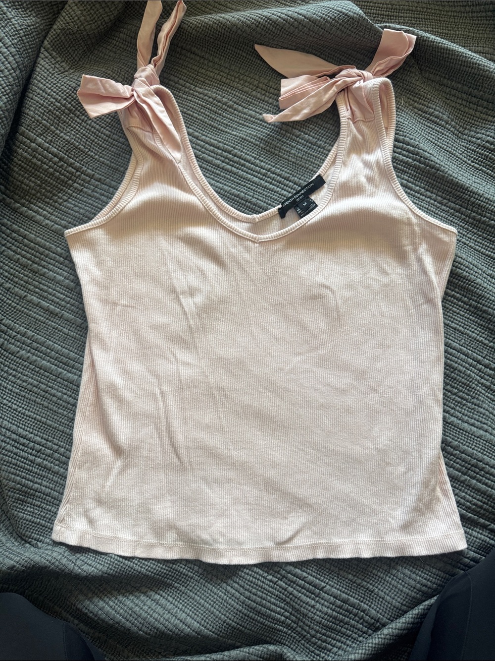 French Connection Pale Pink Tie-Shoulder Ribbed Tank